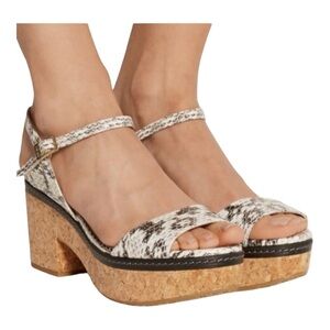 Jimmy Choo Cream and Black Snake-Print Cork Platform Sandals